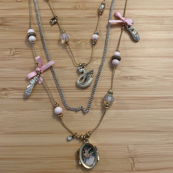 Betsey Johnson Ballerina Necklace with Pink Bows Nutcracker Swan Lake - Picture 2 of 4